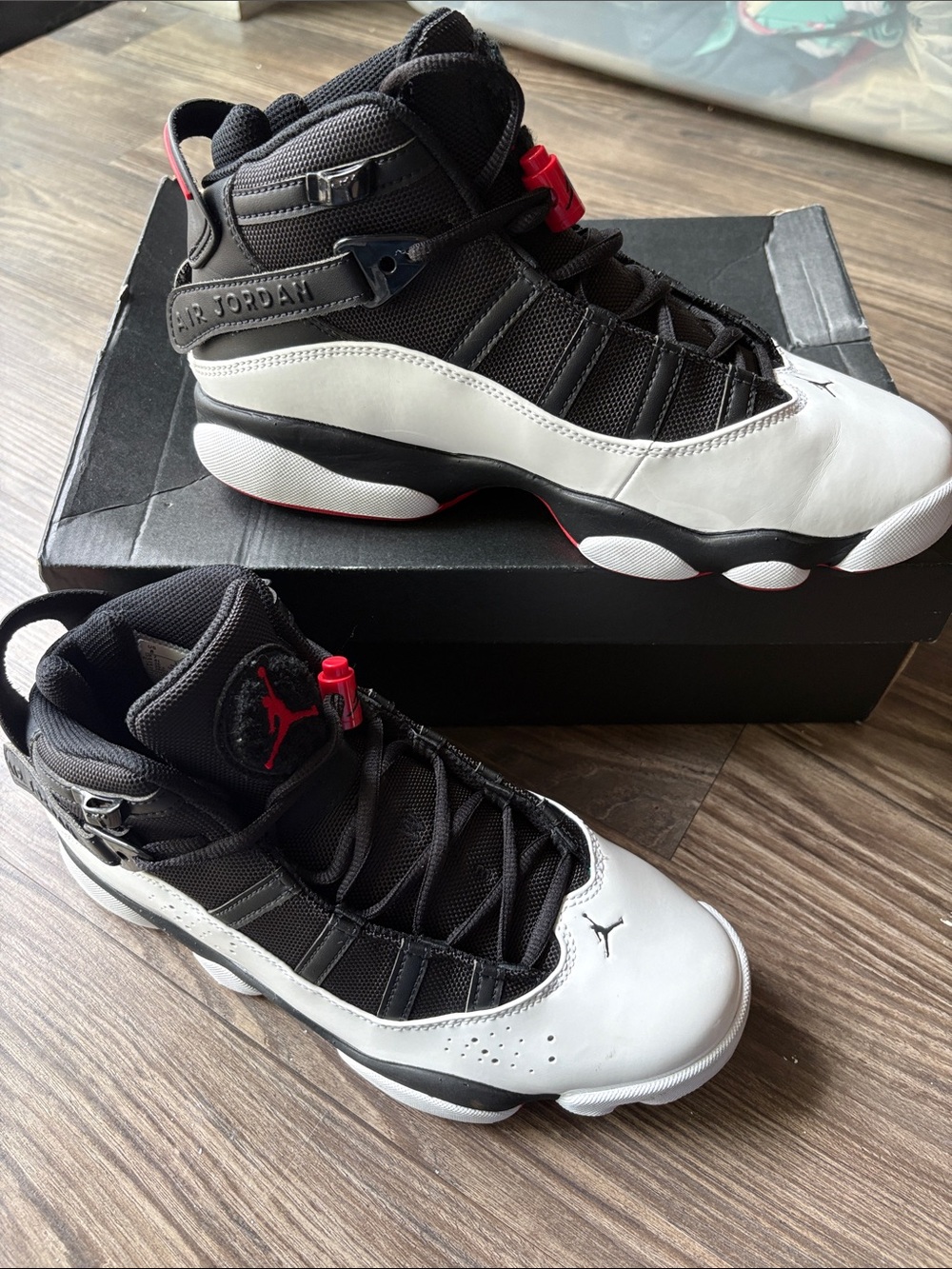 Mens Air JordansRetro 6 RINGS Black/White Varsity Red Basketball Sneakers Size 8 - Picture 7 of 8